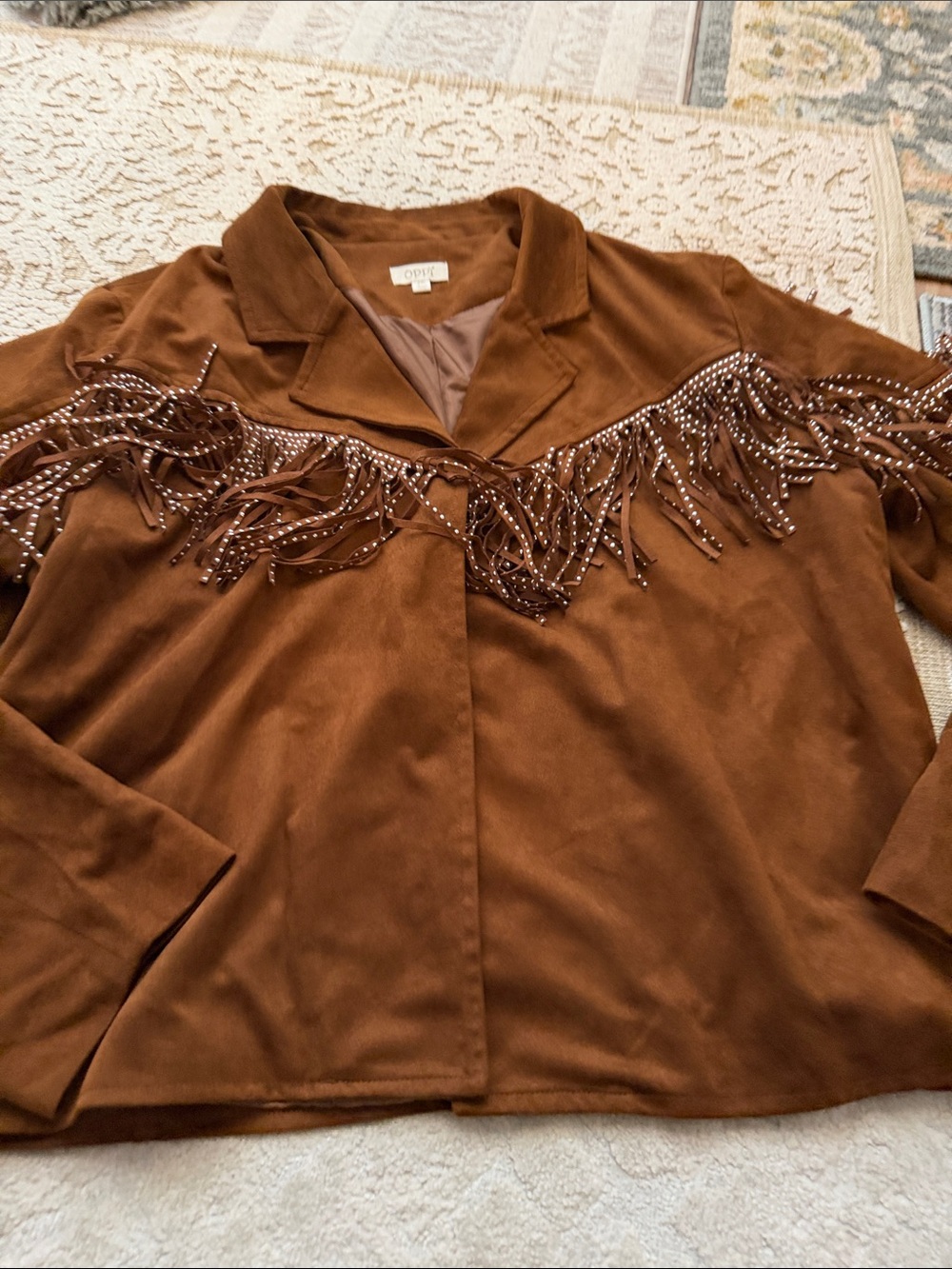 Classic Brown Faux-Suede Fringe Jacket by ODESY